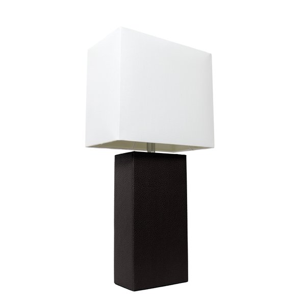 Elegant Designs Modern Leather Table Lamp with White Fabric Shade, Black LT1025-BLK